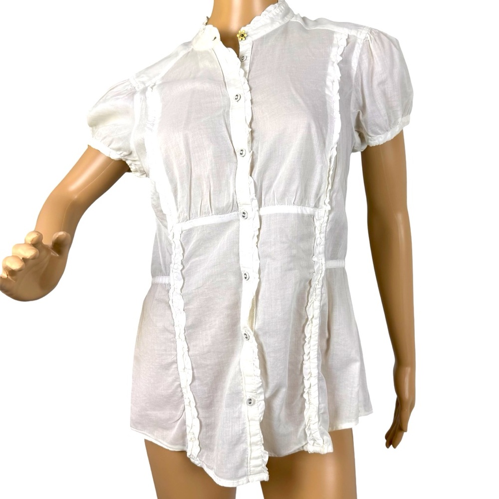 Esprit Semi Sheer White Cotton Shirt Y2K Sz 10 Medium short sleeve button down‎